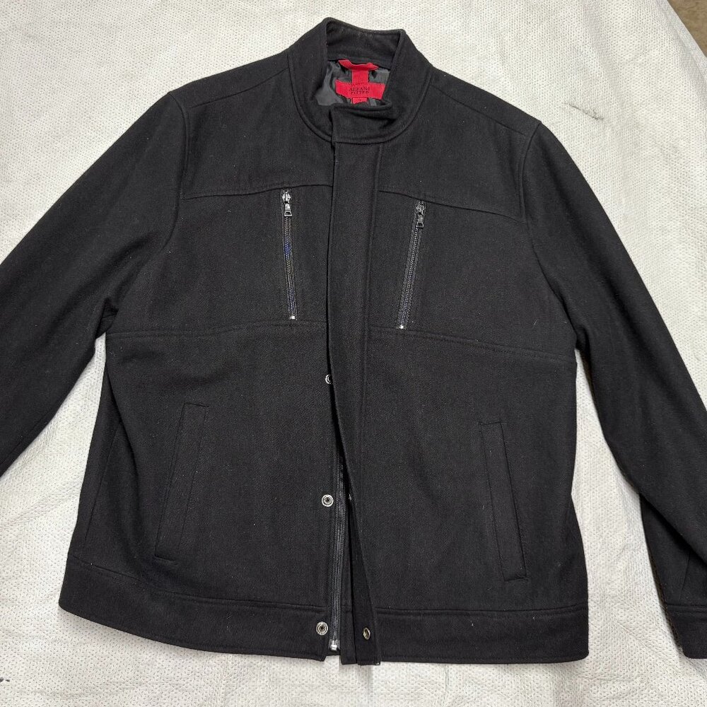 Alfani Fitted Men’s Wool - Snap and Zip Front Coat Black Size XLarge